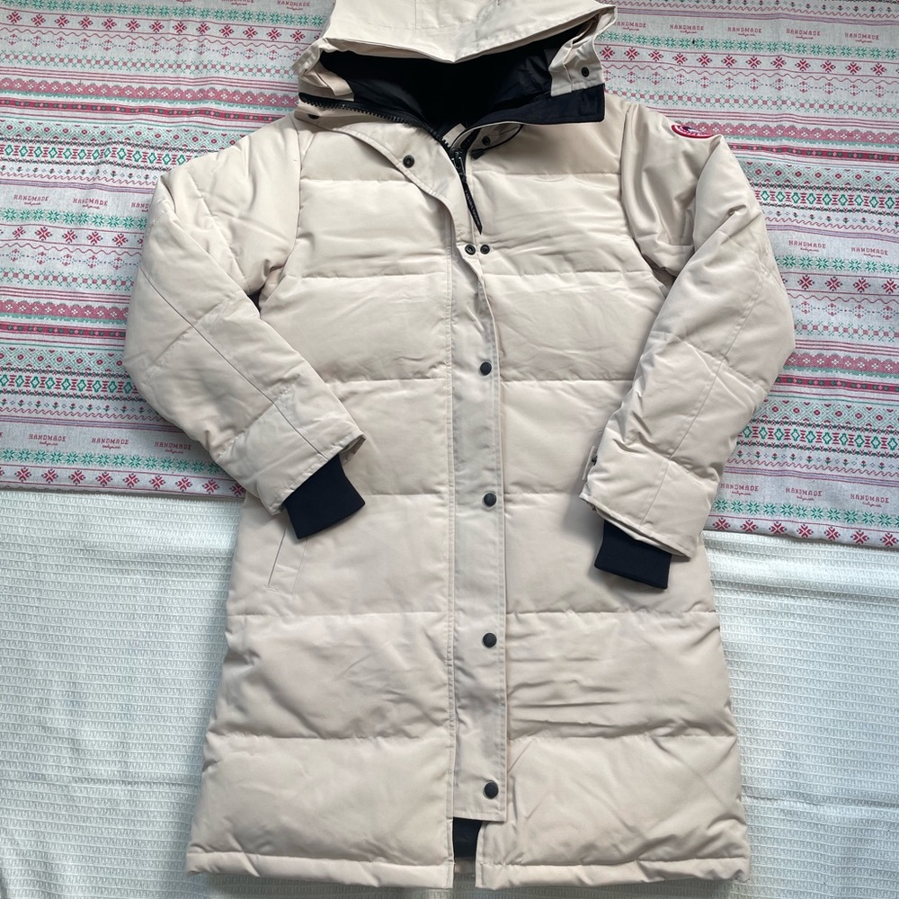 Canada Goose Long Puffer Coat in Cream